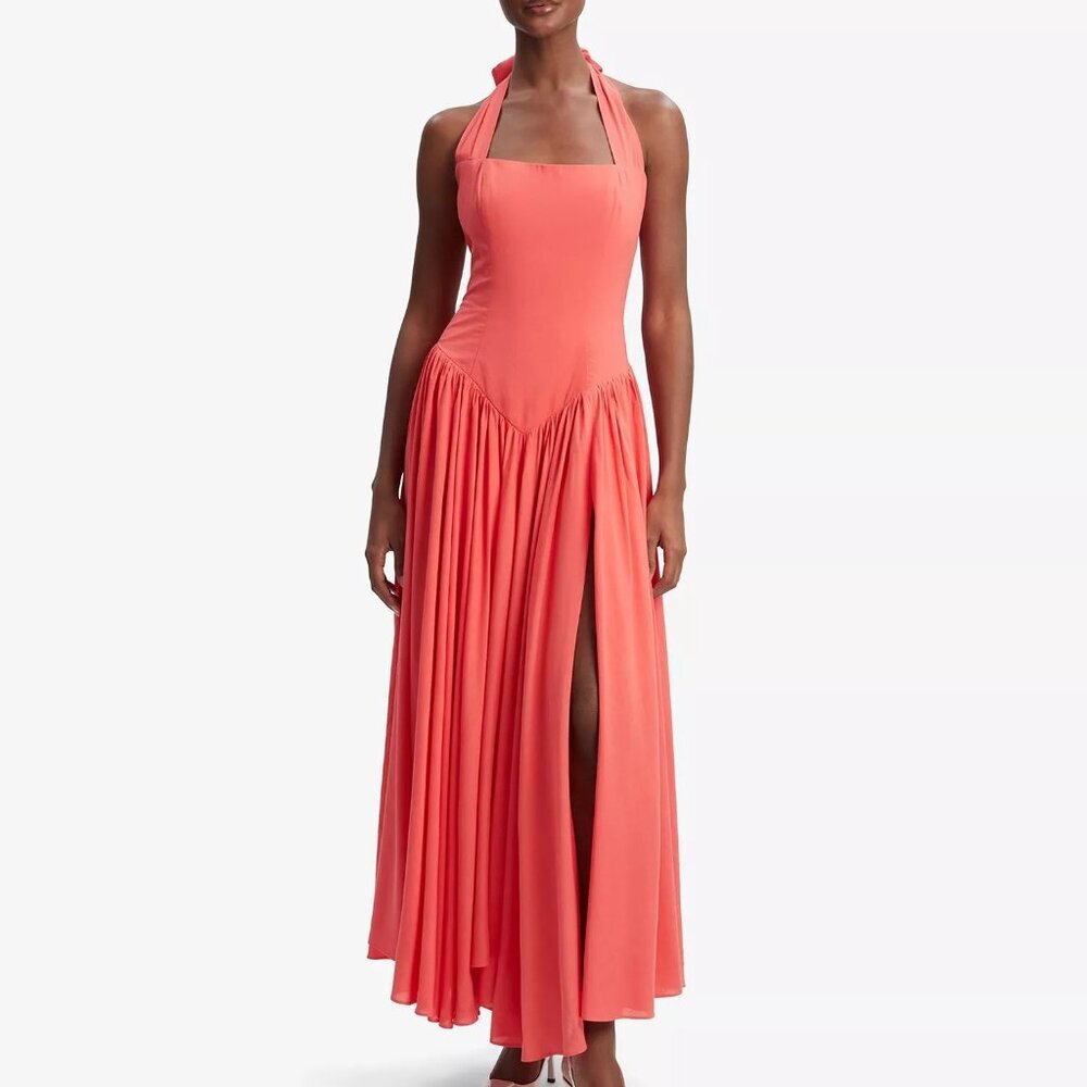 Bardot Marabella Size 4 Melon Halter Maxi Dress NWT Summer Vacation Resort